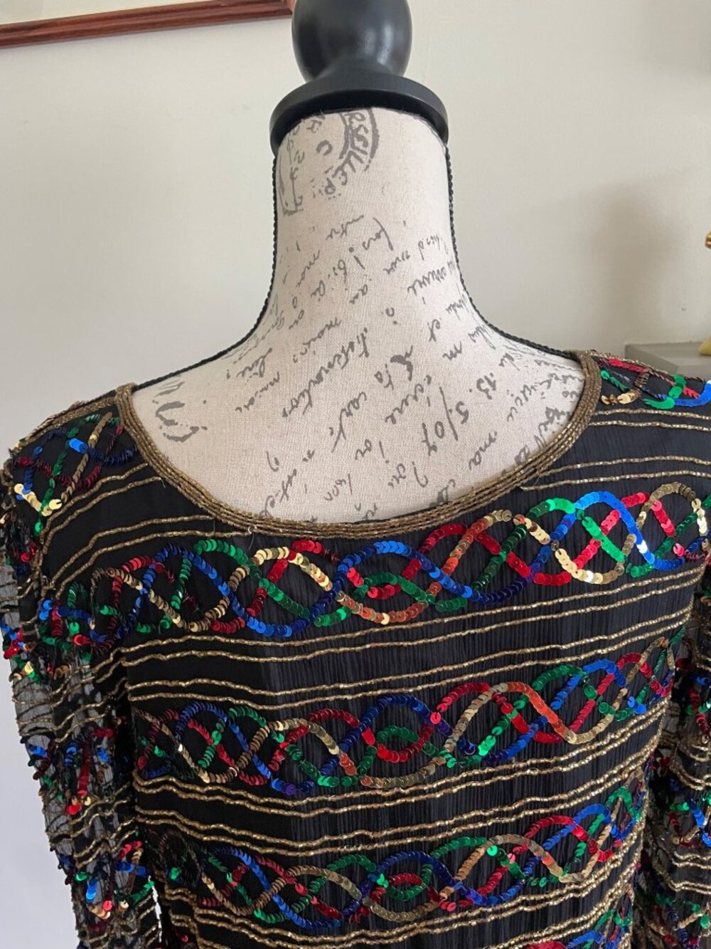 Vintage Stenay Silk Rainbow Sequin Shirt Scoop Neck Blouse Top Showgirl Sparkle - Picture 14 of 14